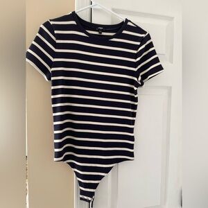 Express Navy and White Striped Bodysuit